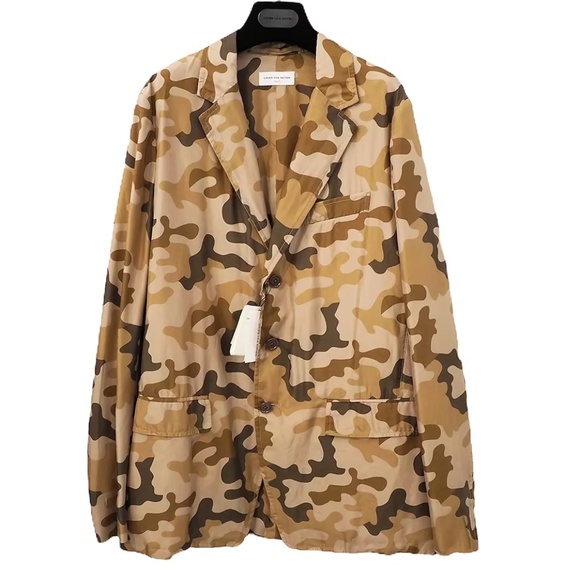 Dries Van Noten Silk Camouflage Printed Blazer